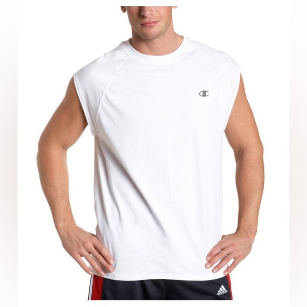 Champion Men’s White Raglan Cap Sleeve Tee XL 100% Cotton Athletic Fit NWT - Picture 1 of 9